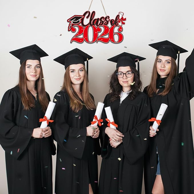 2026 Graduation Signs Decorations, 7 Pcs Class for 2026 Wooden Sign Graduation Party Photo Booth Prop, Wood Cutout High School College Graduation Ceremony Decor Supplies (Red & Black)
