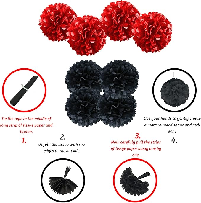 ZERODECO Birthday Decorations - Black & Red Party Decorations with Happy Birthday Banner, Pompoms, Balloons for Boys, Girls, Men & Women