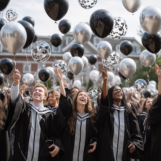 Black and Silver Confetti Balloons, 60pcs 12 inch Silver Metallic Chrome Latex Balloons and Black Latex Balloons for Birthday Wedding and Graduation Party Decorations