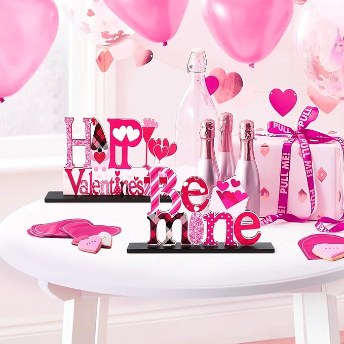 Valentine's Day Decorations Romantic Tabletop Centerpiece Signs Love Wooden Table Sign Valentines Decorations for Home Decor Gift Dining Room Table Wedding Anniversary Party