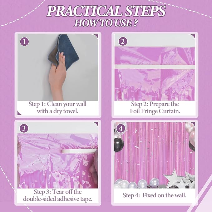 2 Pack Foil Fringe Backdrop - Pastel Purple Shiny Tinsel Curtains for Party Decoration/Photo Booth Props - 3.3x6.6 FT Metallic Foil Backdrop for Birthday, Wedding, Graduation, Christmas.