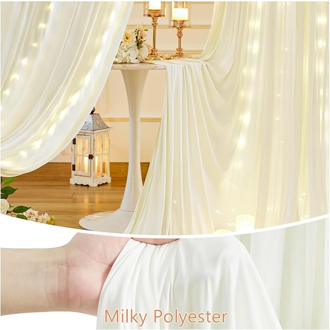 10 x 10ft Ivory Backdrop Curtains with Lights String for Wedding Photo Backdrop Drapes Wrinkle Free Polyester Curtains Backdrop for Baby Shower Birthday Parties Reception Ceremony - 5 x 10ft 2 Panels