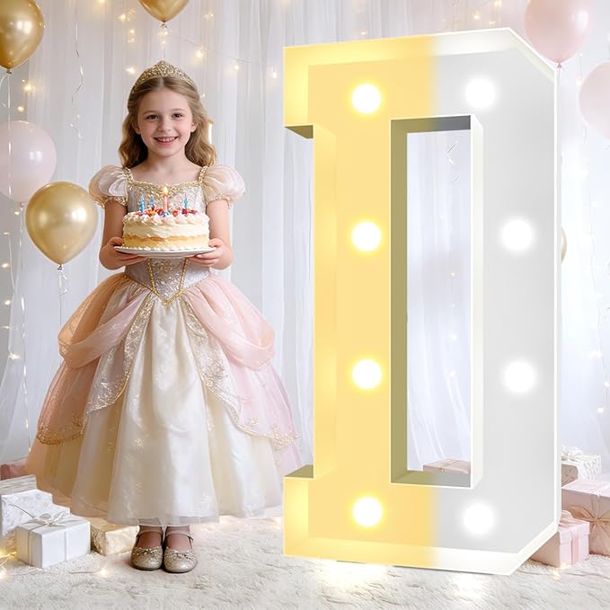 Pooqla 3FT Marquee Light Up Letters, Cool White and Warm White LED Big Mosaic Marquee Letters 3 Feet, Giant Letter Sign for Balloons Birthday Anniversary Wedding Party Decoration, LED D