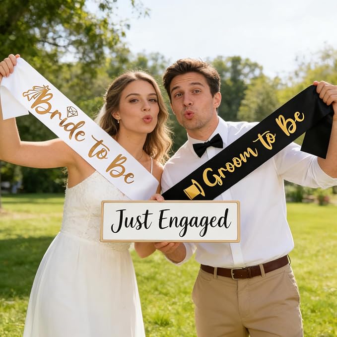 2 Pack Bride and Groom to be Sash Set Bachelorette Party Bridal Shower Decorations and Accessories Gifts for Bride Wedding Engagement Party Photobooth Props.