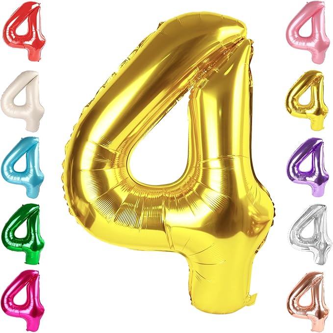 40 Inch Large Numbers Balloon, 4 Gold Ballon for 4th 14 40 44 Birthday Party, Balloon 4 Number for Graduations Wedding Supplies
