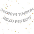 Retirement Banner Pre-Strung GOODBYE TENSION HELLO PENSION Banner Glitter Retirement Party Supplies Decorations for Women Men Office Home Decor (Silver)