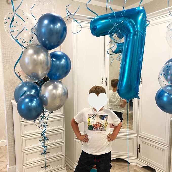 40 Inch Blue Number Balloon 7, Large Number Foil Balloons Mylar for Girl Boy Birthday Party Celebration Decorations Supplies, Digital Balloons for Wedding Anniversary Events Decorations