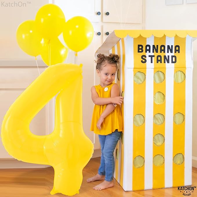 KatchOn, Yellow Number 4 Balloons - Giant, 40 Inch | 4 Number Balloons, 4 Year Anniversary | 4 Year Old Balloon | 4th Birthday Decorations for Boys | 4th Anniversary Decorations
