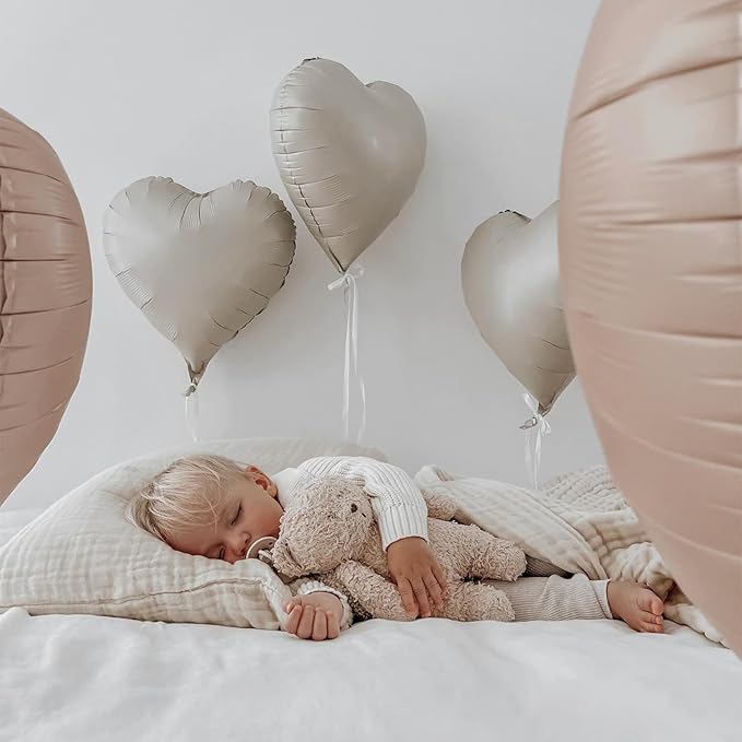 Cream White Heart Balloons,12Pcs Sand White Heart Shaped Foil Balloons,18Inch Beige Helium Polyester Film Balloon for Baby Shower Birthday Anniversary Wedding Party Decorations