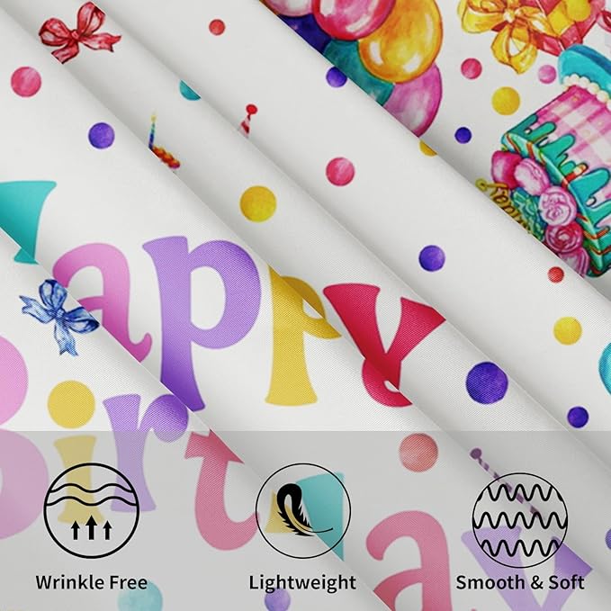 Happy Birthday Round Tablecloth 70 Inch Colorful Gift Birthday Hat Pattern Circle Table Cloth Holiday Table Cover Washable Polyester Decorations for Home Kitchen Dinning Party