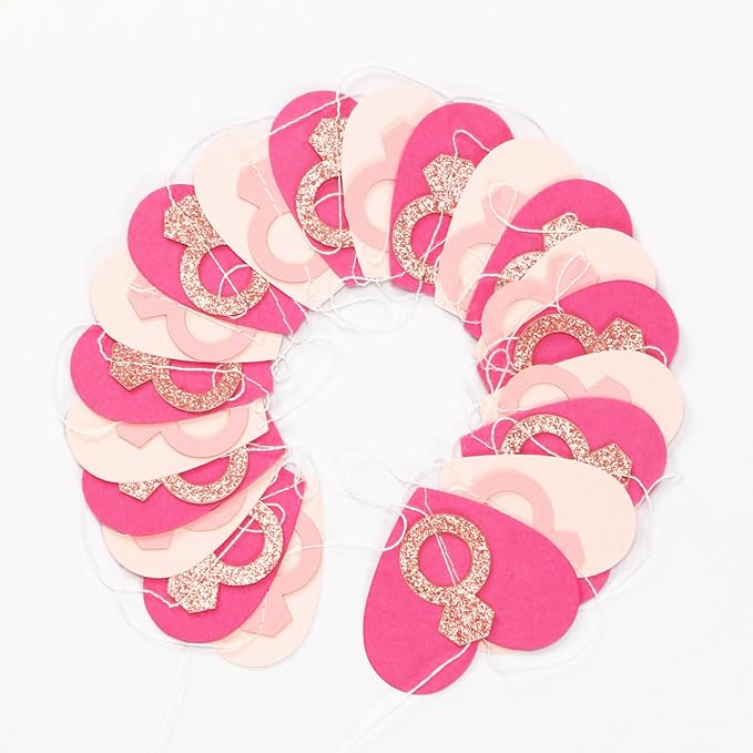 Hot-Pink Rose Gold Heart-Ring Garland - 52Ft Engagement Bachelorette Party Decorations Wedding Paper Streamers Banner, Valentines Day Galentines Proposal Decor Lasting Surprise