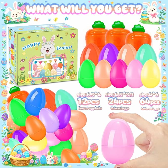 100 Pack Prefilled Easter Eggs with Toys Inside, Plastic Basket Stuffers Fillers Party Favors Supplies Hunt Games Save Time Gifts