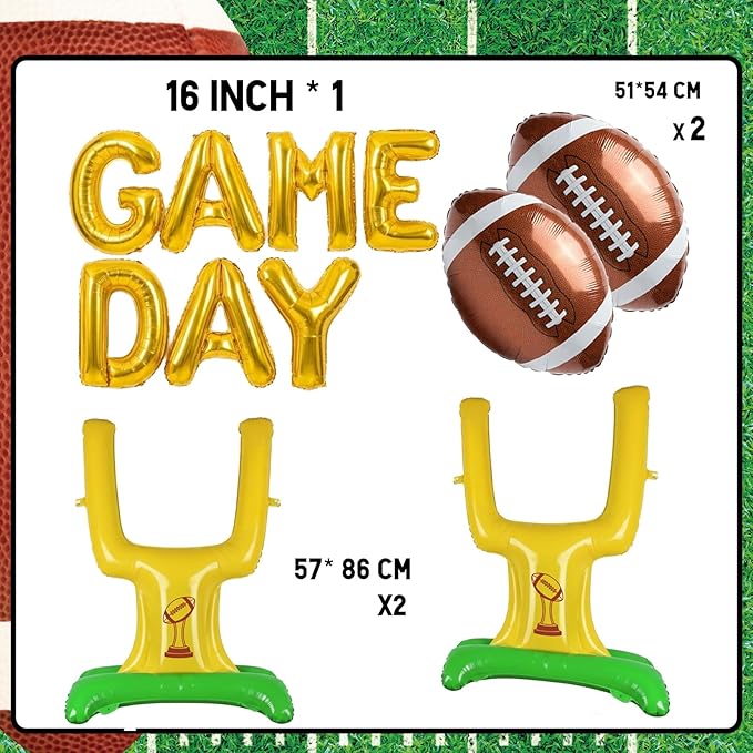 Football Party Decorations & with Football Goalpost Game Day Letter Banner Foil Balloons for Kids Adults Sports Theme Birthday Major Touch Down Tailgating Supplies Season Celebration Supplies