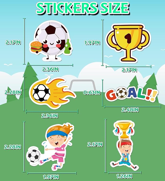 Soccer Stickers - Soccer Party Favors - World Cup Football Stickers, Vinyl Waterproof Sports Stickers Soccer Goodie Bags Stuff Scrapbook Gifts for Boys Girls