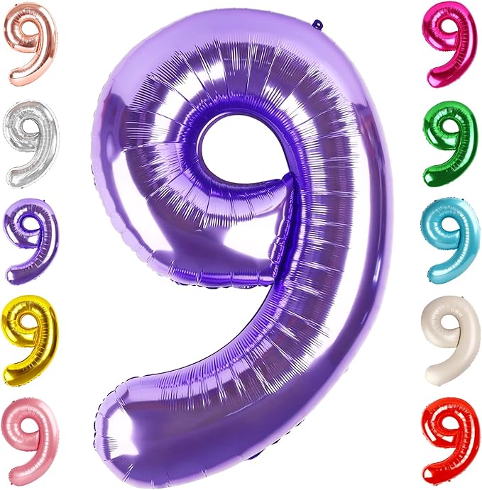 40 Inch Purple Numbers 9 Balloon, Balloons Decorations for 9 19 90 Birthday Party, Engagement, Wedding, Graduations, Photo Shoot Supplies