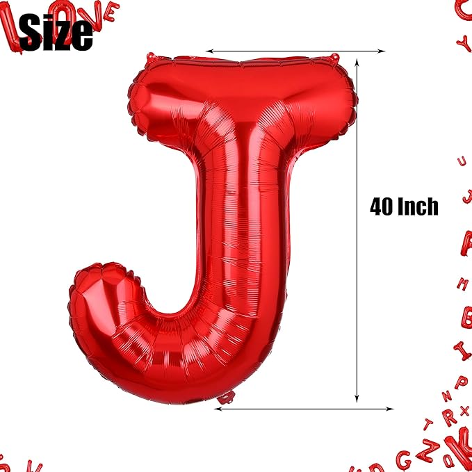 40 Inch Big Red Letter Balloons Foil Mylar Wedding Bachelorette Wedding Birthday Bridal Shower Anniversary Celebration Graduation Party Decoration Alphabet J (A-Z)