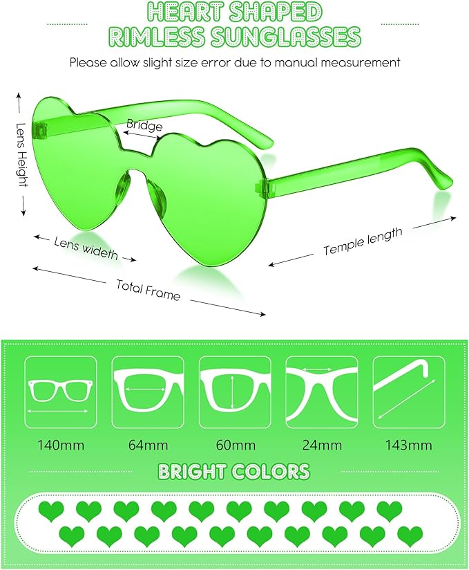 Frienda 20 Pairs Heart Shaped Sunglasses Rimless Candy Color Glasses for Women Men Party Favor