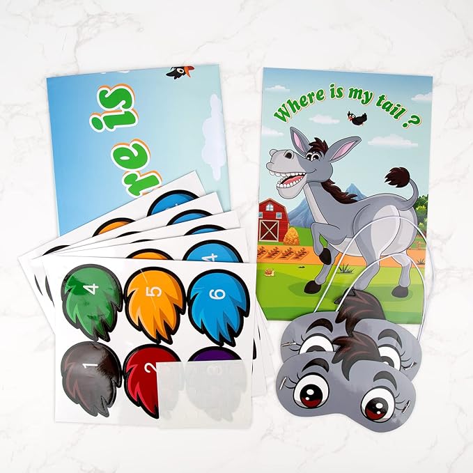 NEBURORA Pin The Tail on The Donkey, Party Game with 30 Pcs Tails for Kids Birthday Party Carnival Circus Christmas Party Supplies