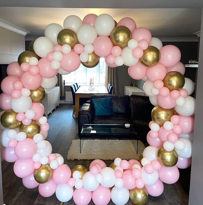 Pink and White Gold Balloons Garland Arch Kit with Stars 200Pcs - Girl Birthday Decorations 5 10 12 18 inch Balloon for Engagement Birthday Baby Shower Wedding Bridal Shower Party Decorations