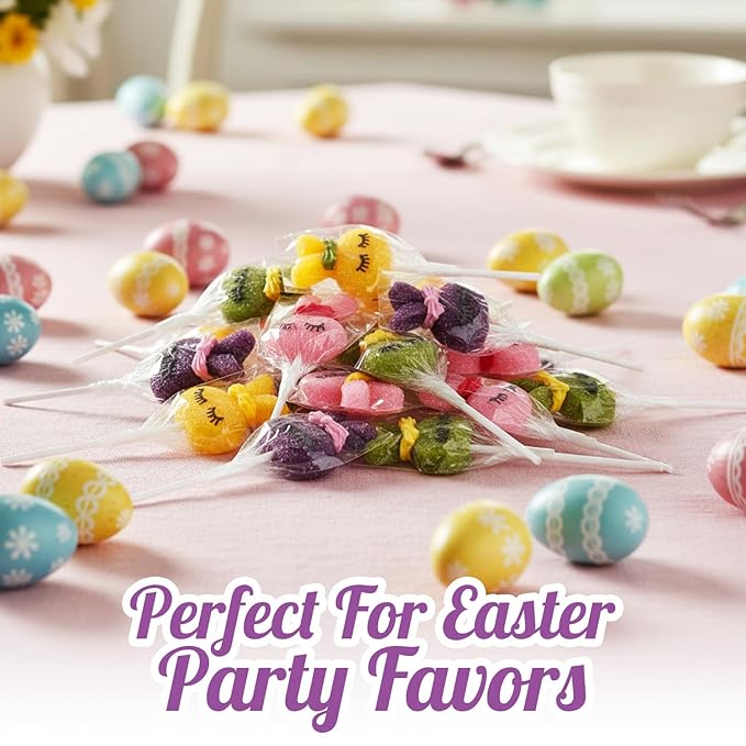 Easter Bunny Lollipops With Natural Colors – 24 Count Individually Wrapped Candy, Bunny Shaped Lollipops for Basket Stuffers, Easter Candy, Party Favors & Spring Candy for Kids.