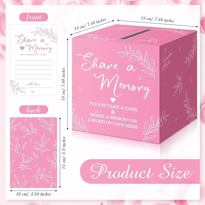 Pajean 50 Pcs Share a Memory Cards for Collections of Life, Memory Cards Box for Guest Ideas Funeral Graduation Wedding Bridal Shower Birthday Anniversary Retirement(Pink)