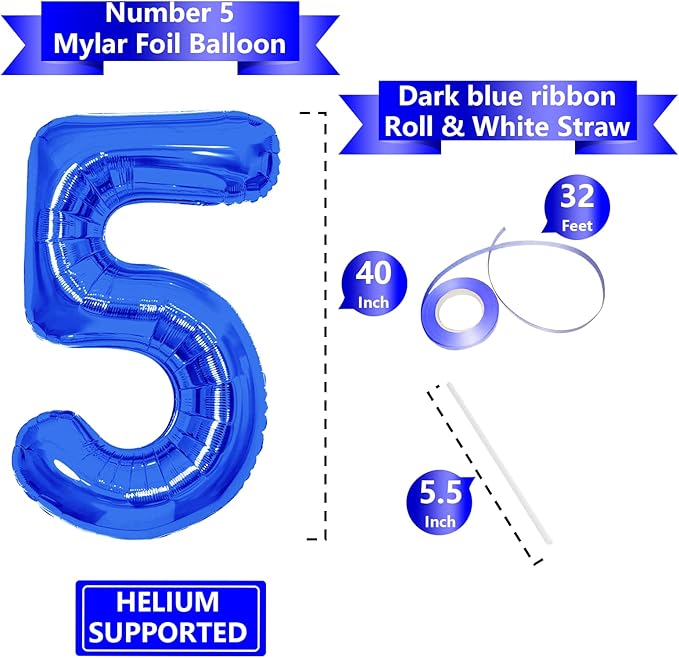 Number Balloons Navy Blue Balloons - Giant Number 10 Balloon, 10 20 30 40 50 Numbers Balloon Birthday Decorations, Blue Party Supplies for Boy Men