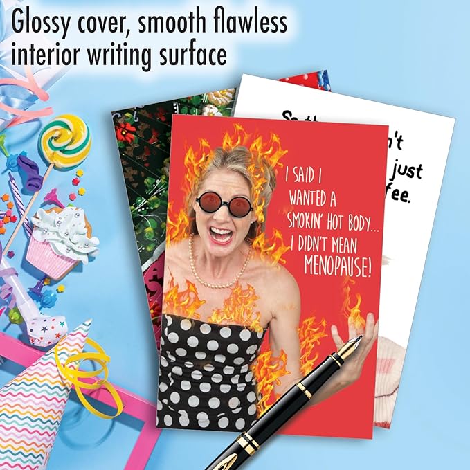 NobleWorks Assortment Pack of 3 Hilarious Birthday Greeting Cards with Envelopes For Women, Her (3 Designs, 1 Each) Hot Flashes VC10013BDG-C1x3
