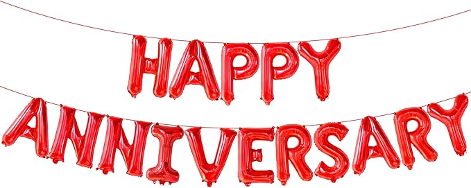 KatchOn, Red Happy Anniversary Balloons Banner - 16 Inch | Happy Anniversary Decorations | Red Happy Anniversary Backdrop