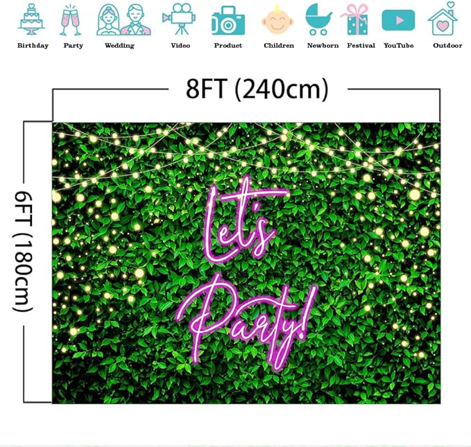 Mocsicka Let's Party Backdrop Greeny Glitter Lights Happy Birthday Background Let's Party Kids Chirldren Birthday Party Supplies Photo Booth Props (8x6ft)