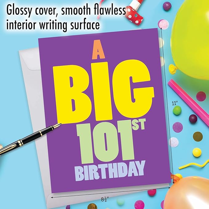NobleWorks - 100s Milestone Birthday Card with Envelope (Letterhead 8.5 x 11 Inch), Big Year Milestone Celebration - Big 101 J9388MBG