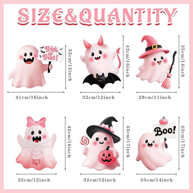 MISS FANTASY Halloween Yard Decorations - Pink Halloween Decorations Halloween Ghost Yard Stakes Outdoor Hallowe'en Yard Signs Outdoor Decorations Cute Ghost Witch Pumpkin Boo Bat Sign for Lawn Garden