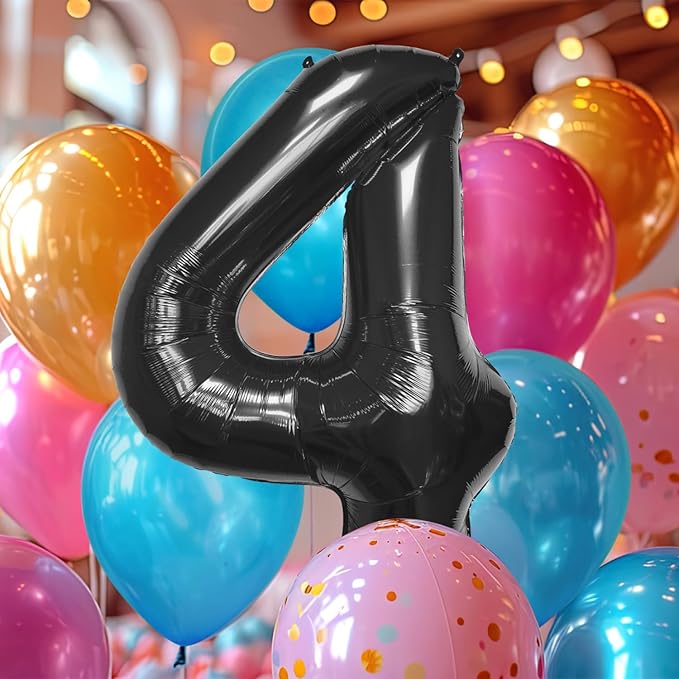 40 Inch Large Black Number Celebration and Decoration Balloon for Birthday Parties, Graduations, Anniversaries, Weddings, Photo Shoots, Special Events - Helium Foil Mylar (Black Number 4)