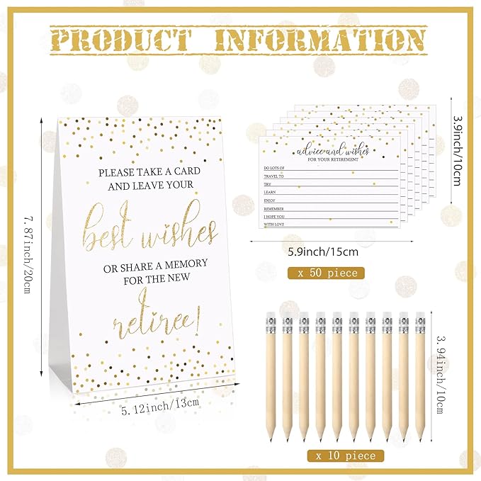 Fumete 50 Pcs Retirement Party Advice and Wishes Cards with 10 Small Pencils 1 Cardstock Place Card Retired Ideas Supplies for Retirement Party Favors and Going Away Decorations