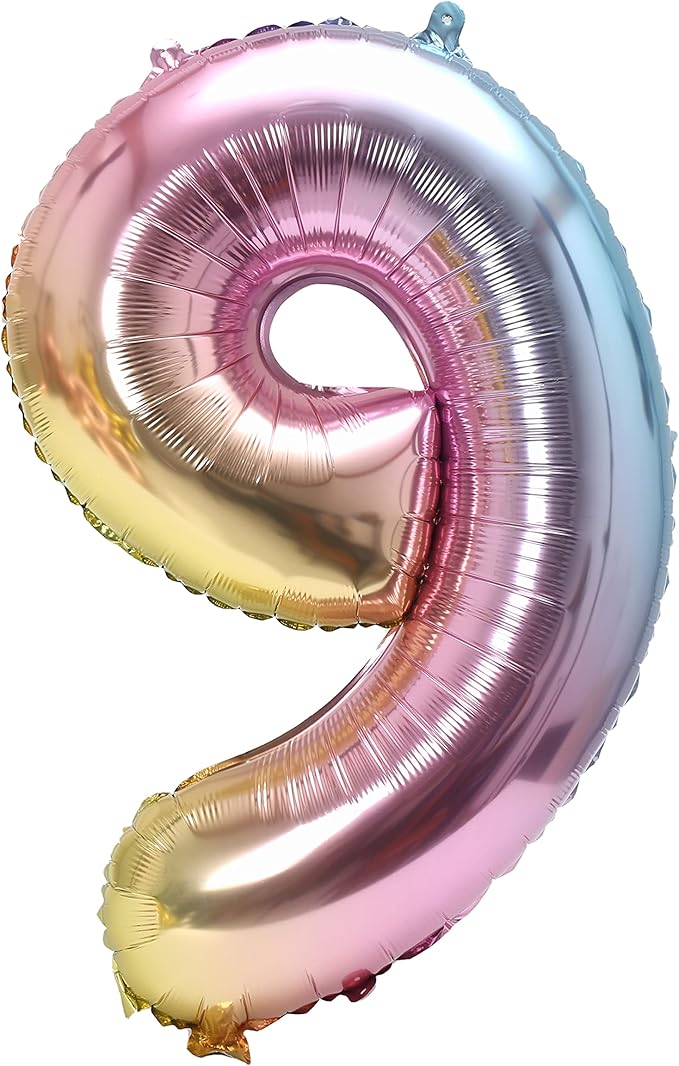 YPSelected 32 Inch Large Foil Helium Number Balloon Birthday Wedding Party 0-9 (Rainbow, 9)