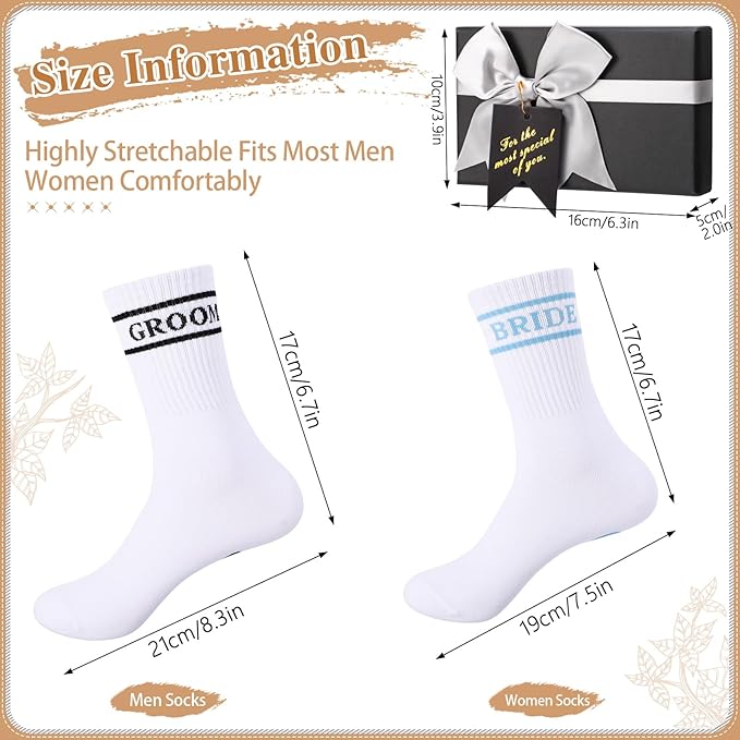Bride Socks for Wedding Day 2 Pairs - Bridal Groom Socks Bride to Be Something Blue Cotton Ankle Sock with Gift Box