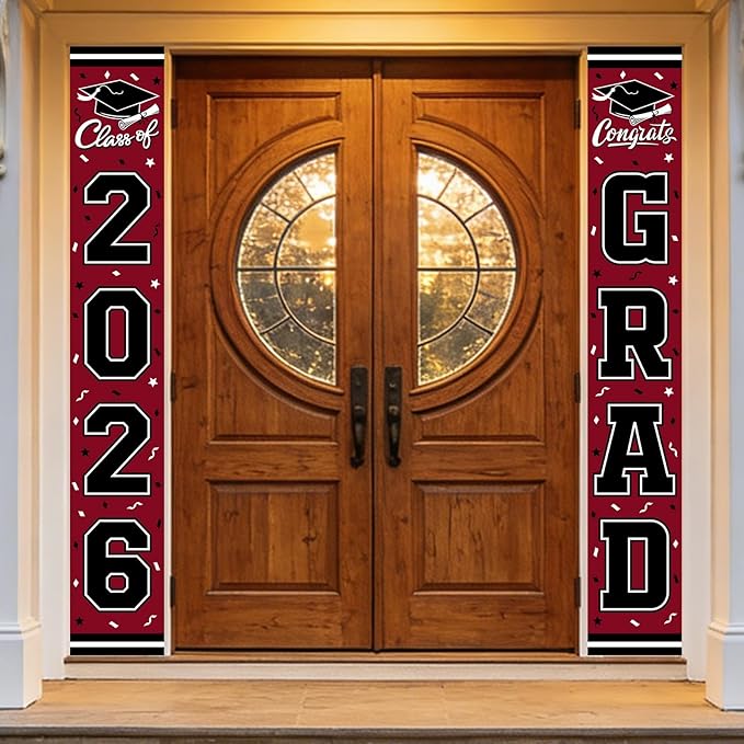 2026 Graduation Decorations,Congrats Grad Banner Backdrop for Class of 2026 Decorations- Maroon Graduation Party Decorations