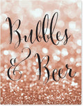 Andaz Press Wedding Party Signs, Glitzy Rose Gold Glitter, 8.5x11-inch, Bubbles and Beer, 1-Pack, Bokeh Colored Party Supplies