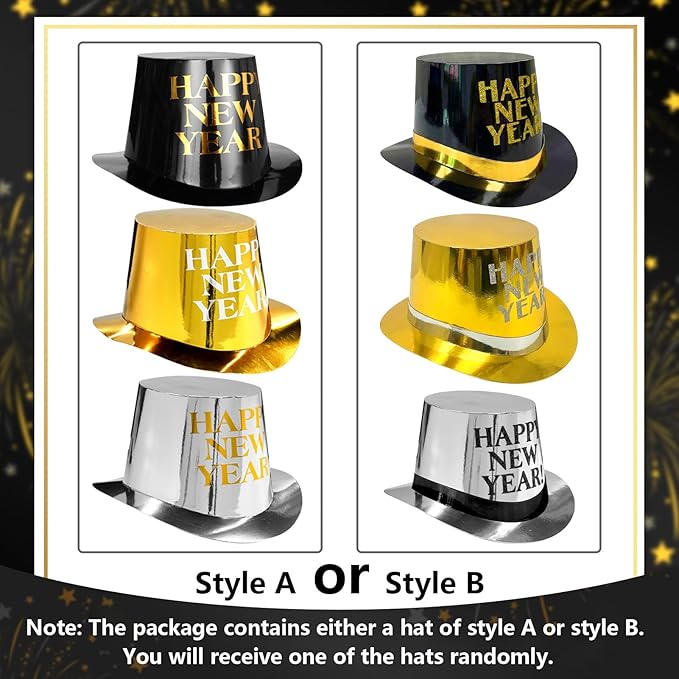 New Years Eve Party Supplies 2026 94PCS Happy New Years Decoration Hats Headband for 2026 Party Props Festival Decorations Count Down NYE Party Supplies Favors (Black Gold -1)