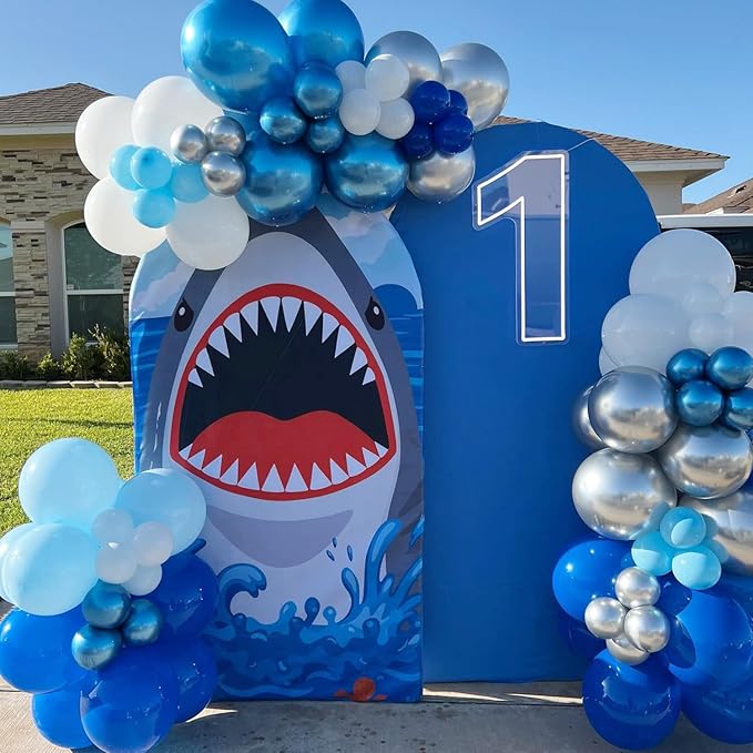 Shark Balloon Arch Kit for Ocean Under the Sea Birthday Party Decorations 153Pcs Blue Balloon Garland Kit with Shark Foil Balloons for Kids Boys Shark Week Ocean Animals Theme Baby Shower Supplies
