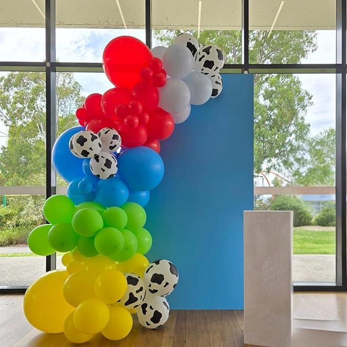Red Yellow Blue Balloons,12 Inch Cow Print Sky Blue Cloud Balloons and Red Blue Yellow Green Confetti Balloon for Boys GirlsThemed Birthday Party Decorations