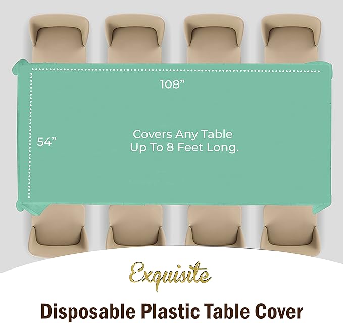 Exquisite Party Solids 6-Pack Premium Plastic Tablecloth 54in. x 108in. Rectangle Plastic Table Cover - Mint