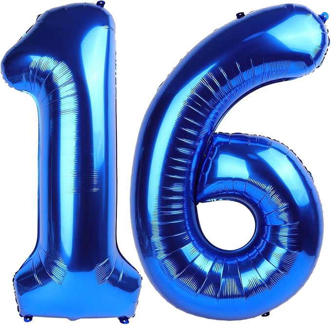 16 Number Balloons, Dark Blue Balloons for Man Woman 16th Birthday Decoration, Foil Number Ballon for 16, 61 Anniversary, Bridal Shower, Graduation, Halloween, Christmas, New Year