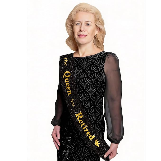 Retirement Party Decorations Gifts For Women Retirement Sash The Queen Has Retired Sash Party Favors Supplies Black Glitter