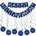 Retirement Party Decorations for Men Women Blue Silver Happy Retirement Banner Hanging Swirls Kit for Retire Party Decor Supplies