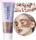 MEICOLY Brown Body Glitter,Deer Maroon Face Glitter Gel,Holographic Mermaid Sequins Halloween Glitter Face Paint,Self-Adhesive Chunky Glitter for Face Body Hair,Glitter Makeup for Women and Kids