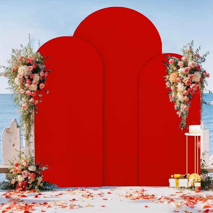 Wedding Arch Cover (7.2FT, 6.6FT, 6FT) Set of 3 Arch Backdrop Spandex Cover for Birthday Party Baby Shower Ceremony Banquet Decoration (Red, 7.2FT,6.6FT,6FT)