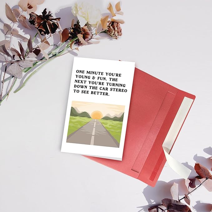 SuperShunhu Humor Getting Older Card for Men Woman, Funny Birthday Card for Friends, Rude 50th 60th 70th 80th Birthday Gift Card for Mom Dad, Turning Down The Car Stereo To See Better