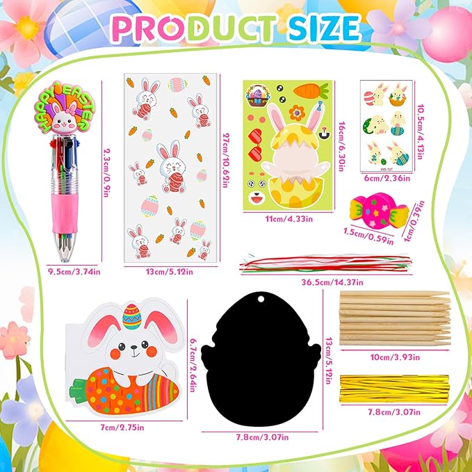 24 Pack Easter Party Favors Classroom Gifts Set with Classic Spring Designs for Teens, Easter Goodie Bags with Notebooks Pens Stickers Tattoos Scratch Art for Classroom Gifts Basket Stuffers
