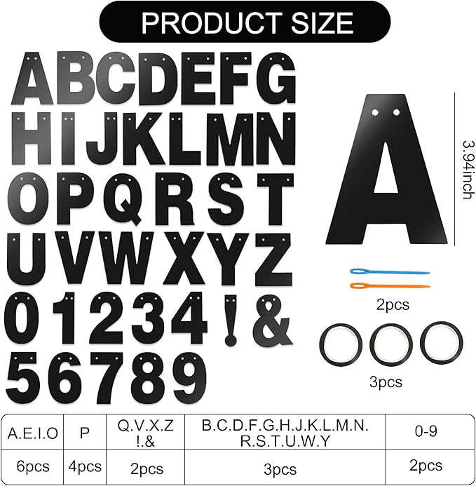 BEISHIDA 116 PCS A-Z DIY Letter Banner Kit Make Your Own Banner Double-Sided Black Including 111 Letters and Numbers 3 Rope and 9 Threading Device,Customized for Birthday Graduation Wedding Decor