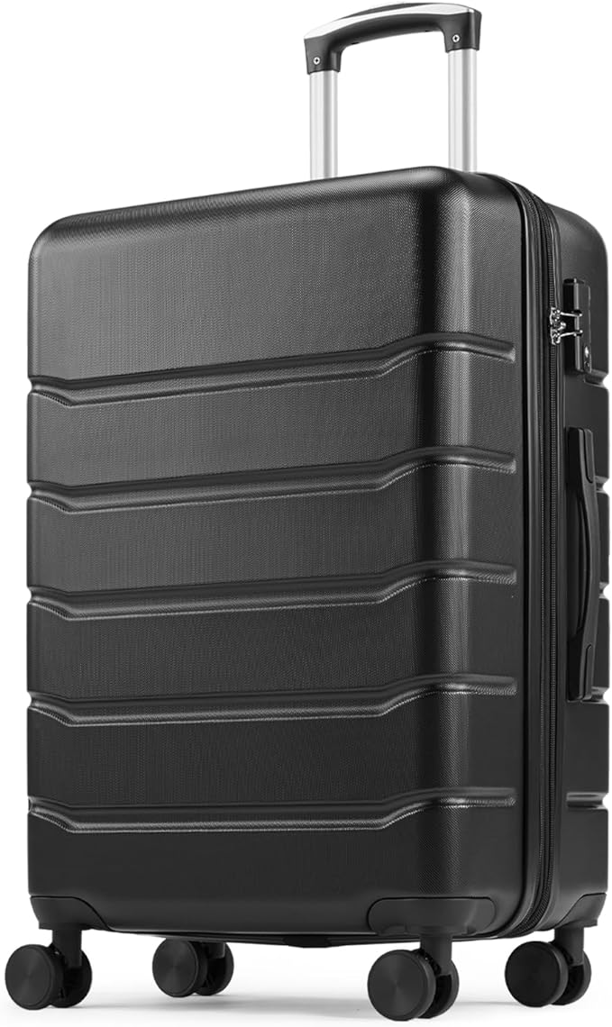 Sweetcrispy Carry on Suitcase, Luggage with Spinner Wheels, Hard Shell ABS, TSA Lock, 24 Inch Black